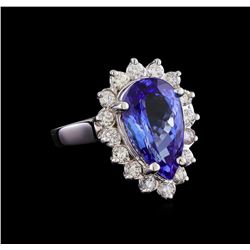 5.02 ctw Tanzanite and Diamond Ring - 14KT White Gold