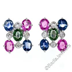 18kt White Gold 3.86 ctw Oval Sapphire and Round Diamond Stud Earrings