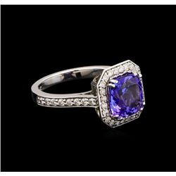 2.95 ctw Tanzanite and Diamond Ring - 14KT White Gold