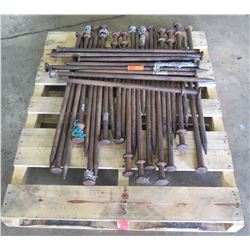 Qty approx 33 large 1" tent stakes various lengths