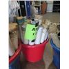Image 3 : Four buckets of PVC Stake covers.   Some have cuts to allow tie downs to fit on the cover.