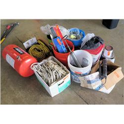 Mix Lot of Misc items. Rope, Grease Guns, 12 guage cords, (Sledge Hammers not in lot)