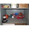Image 8 : Qty 2 - Metal Cabinets with Contents.   Balls, Tic tac toe games and Hoopla bases.