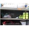 Image 2 : Metal Cabinet with all contents as pictured.   Misc items, carnival game parts, balls, cans, bottles