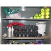 Image 3 : Metal Cabinet with all contents as pictured.   Misc items, carnival game parts, balls, cans, bottles