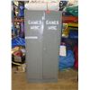 Image 7 : Metal Cabinet with all contents as pictured.   Misc items, carnival game parts, balls, cans, bottles