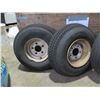Image 2 : Wood Box full of new and used trailer tires with some rims.