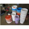 Image 2 : Qty 34 - Buckets.   Plastic 5 gal and 2 gal buckets.   Mixed tops.  Most tops have holes in them for
