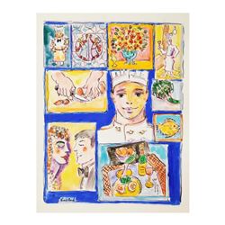 Wayne Ensrud "Cuisine" Mixed Media Original Artwork; Hand Signed; COA