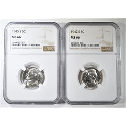 1942-S & 45-S SILVER JEFFERSON NICKELS NGC MS-66