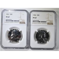 1961 & 62 FRANKLIN HALF DOLLARS NGC PF-67