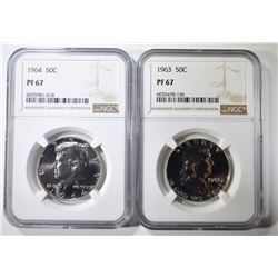 1963 FRANKLIN & 1964 KENNEDY HALVES NGC MS-67