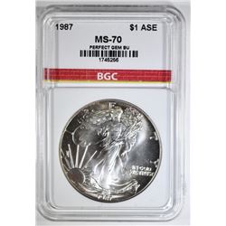 1987 AMERICAN SILVER BGC PERFECT GEM BU