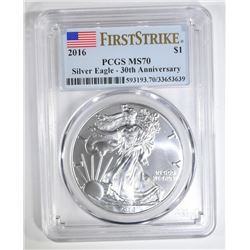 2016 AMERICAN SILVER EAGLE PCGS MS-70 1st STRIKE