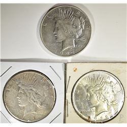 1922-P, D, & S PEACE DOLLARS, FINE