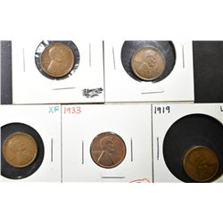 1911-D XF, 12 XF, 15-D XF, 19 BU, 33 BU LINCOLNS