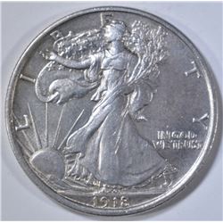 1918-D WALKING LIBERTY HALF DOLLAR  AU/BU