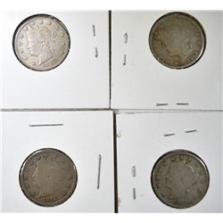 1883 N/C AU & 3 1912-D FINE LIBERTY NICKELS