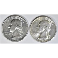 1937-D AU & 38 CH BU WASHINGTON QUARTERS