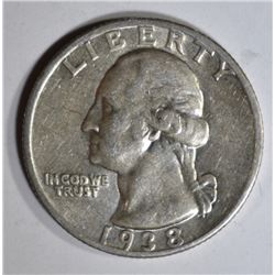1938-S WASHINGTON QUARTER CH AU