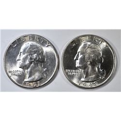 1941-D & 43-D WASHINGTON QUARTERS CH BU
