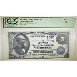 1882 $5 FIRST NATIONAL BANK OF WEBSTER PCGS 60