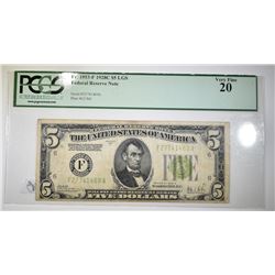 1928-C $5.00 FEDERAL RESERVE NOTE, PCGS-VF-20