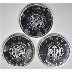 3-CH BU 1964 CANADIAN SILVER DOLLARS