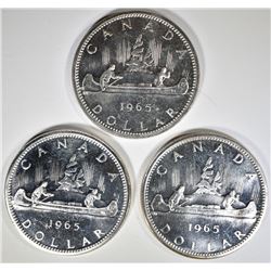 3-CH BU 1965 CANADIAN SILVER DOLLARS