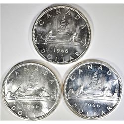 3-CH BU 1966 CANADIAN SILVER DOLLARS