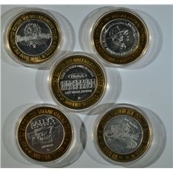 5 LIMITED EDITION $10 SILVER GAMING TOKENS