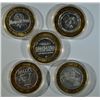 Image 1 : 5 LIMITED EDITION $10 SILVER GAMING TOKENS