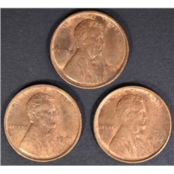 3-1909 LINCOLN CENTS CH/GEM BU RED