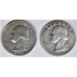 1938-S AU & 40-D XF WASHINGTON QUARTERS