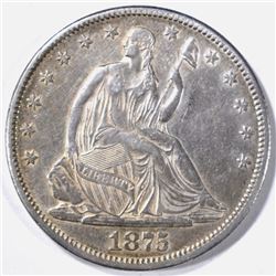 1875-CC SEATED LIBERTY HALF, XF/ AU