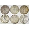 Image 1 : 6 WALKING LIBERTY HALF DOLLARS MOSTLY VF-XF