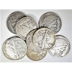 9 WALKING LIBERTY HALVES MOSTLY VF SOME BETTER