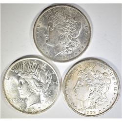 1884-O, 1902-O MORGAN & 1923 PEACE DOLLARS