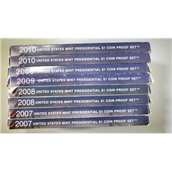2-EACH 2007-2010 PRESIDENTIAL DOLLAR PROOF SETS