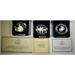 3-MODERN PROOF COMMEM SILVER DOLLARS