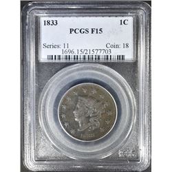 1833 LARGE CENT, PCGS F-15