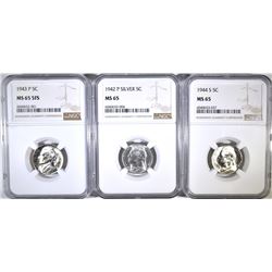 3-NGC GRADED SILVER JEFFERSON NICKELS: