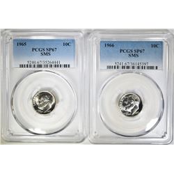 1965 & 1966 SMS ROOSEVELT DIMES, PCGS SP-67