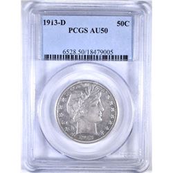 1913-D BARBER HALF DOLLAR PCGS AU-50