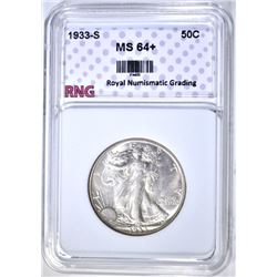 1933-S WALKING LIBERTY HALF, RNG CH/ GEM BU+