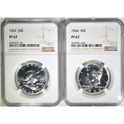 1963 FRANKLIN & 64 KENNEDY HALVES NGC PF-67