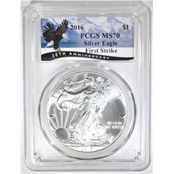 2016 AMERICAN SILVER EAGLE PCGS MS-70 1st STRIKE