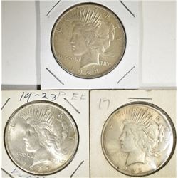 1922, 23, & 24 PEACE DOLLARS, VF