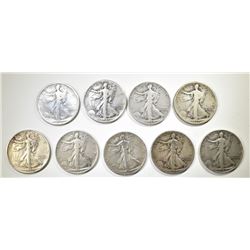 LOT OF 9 WALKING LIBERTY HALF DOLLARS: