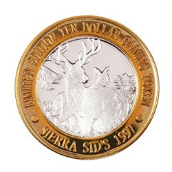 .999 Silver Sierra Sid's Sparks, Nevada $10 Casino Limited Edition Gaming Token
